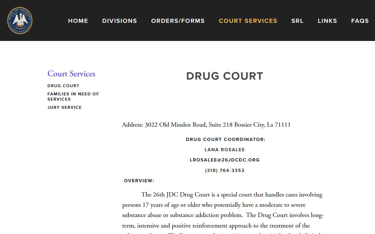 Webster Parish court records Drug Court program page