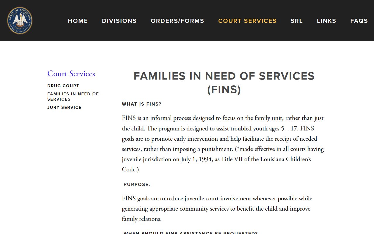 Webster Parish court records Families in Need of Services page