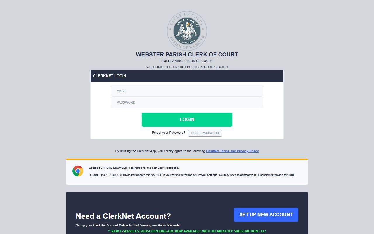 Webster Parish court records ClerkNet public app
