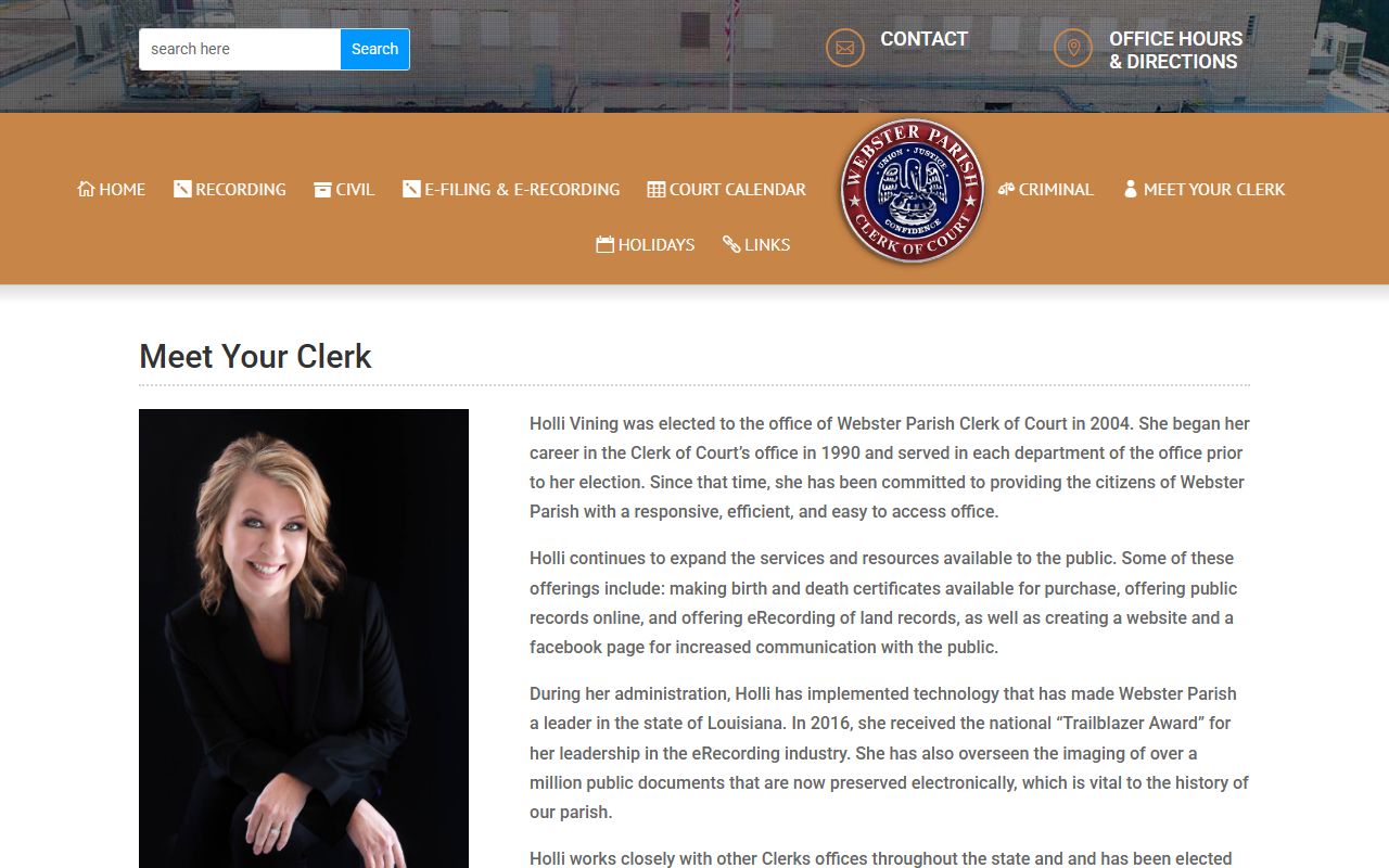 Webster Parish Clerk of Court biography and records initiatives