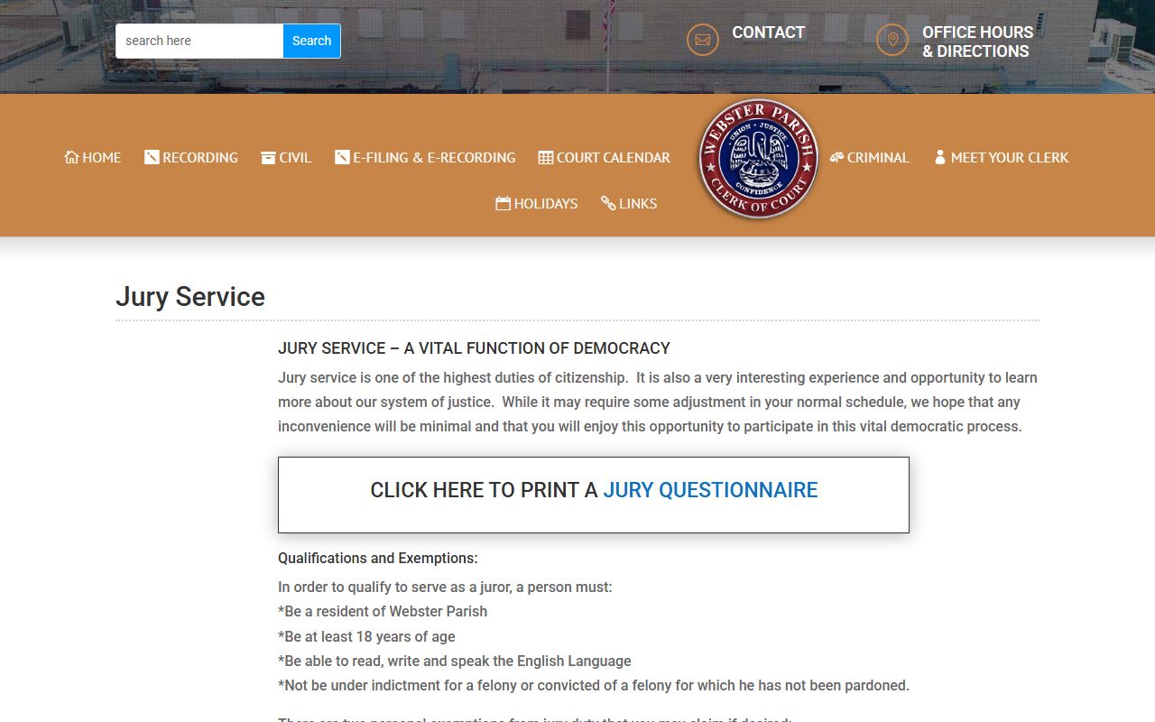 Webster Parish Clerk of Court jury service records