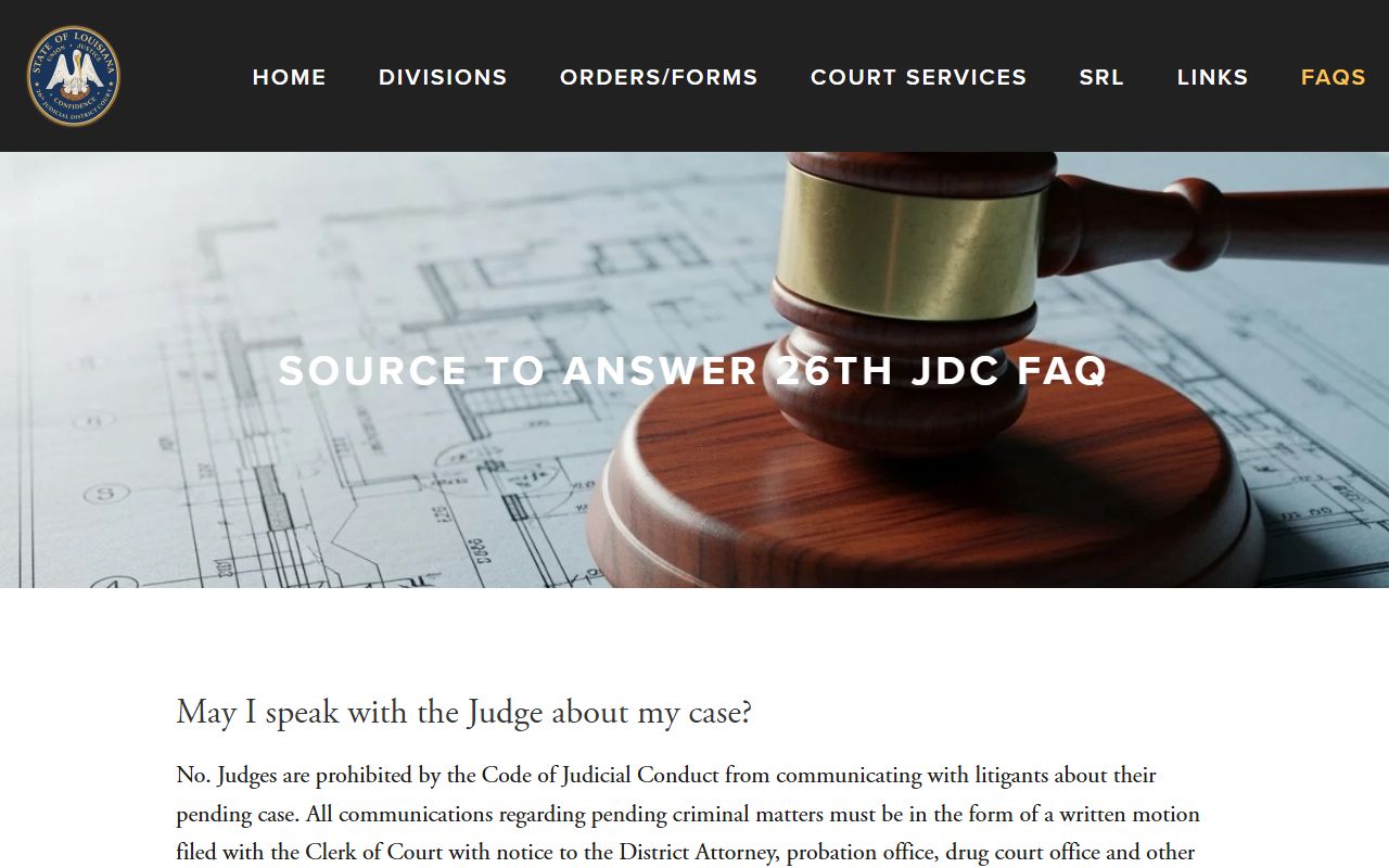 Webster Parish court dockets 26th JDC FAQ source