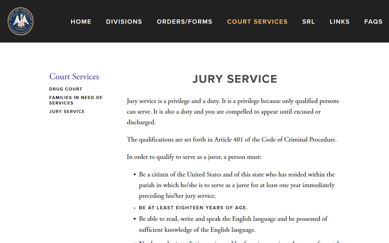 Webster Parish court dockets jury service source
