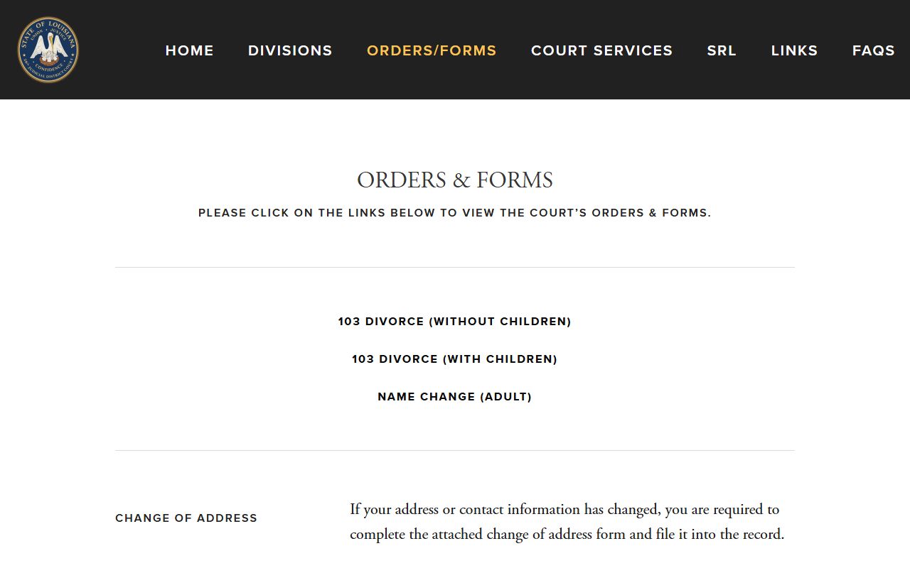 Webster Parish divorce records Article 103 forms