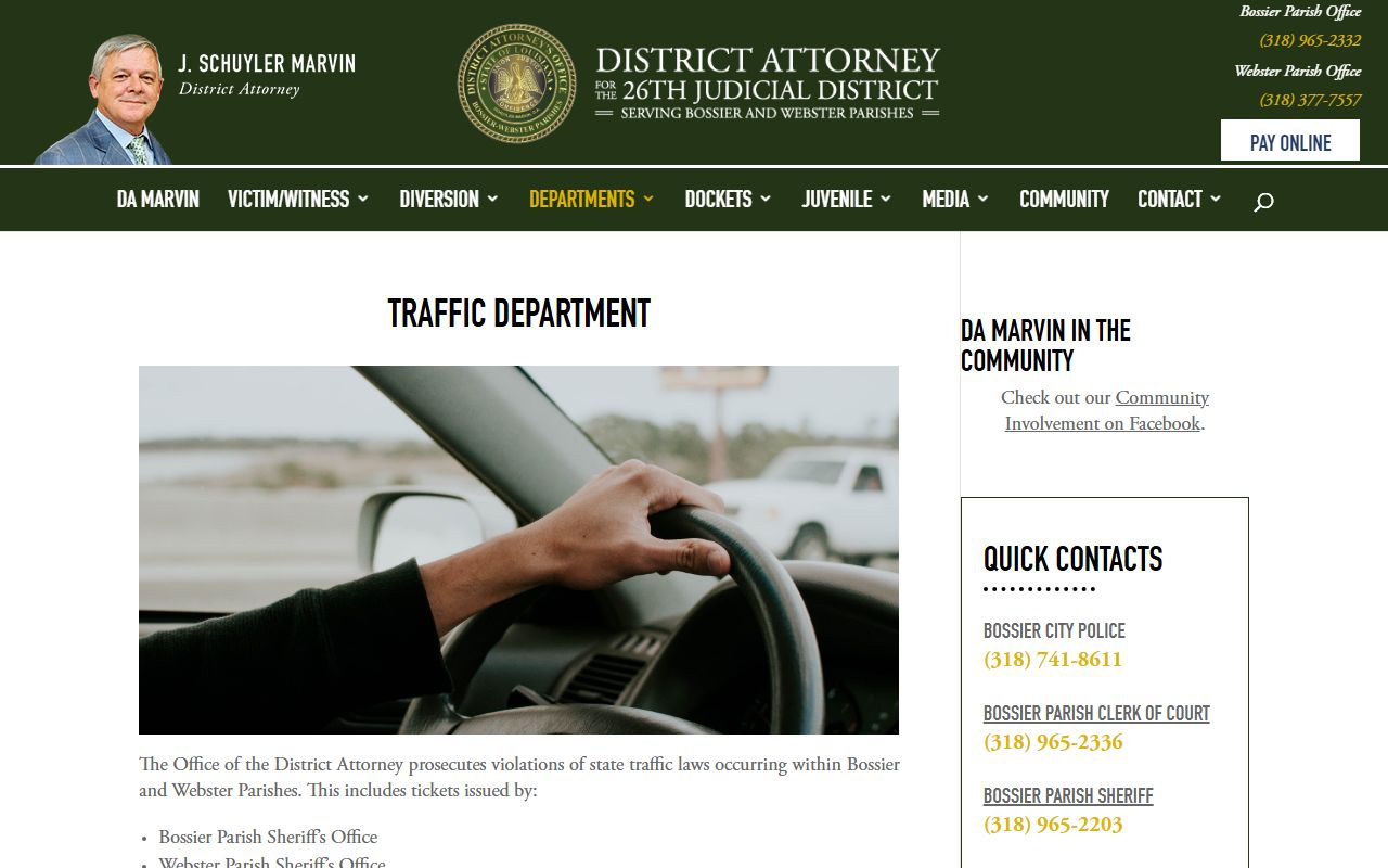 Webster Parish traffic court records DA traffic department